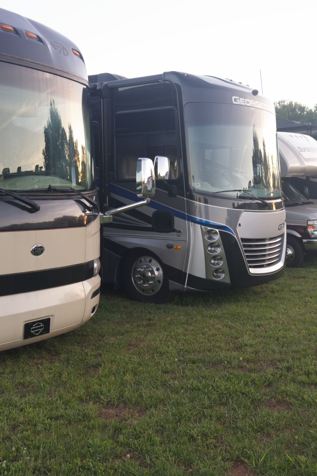 Line up of motorhomes